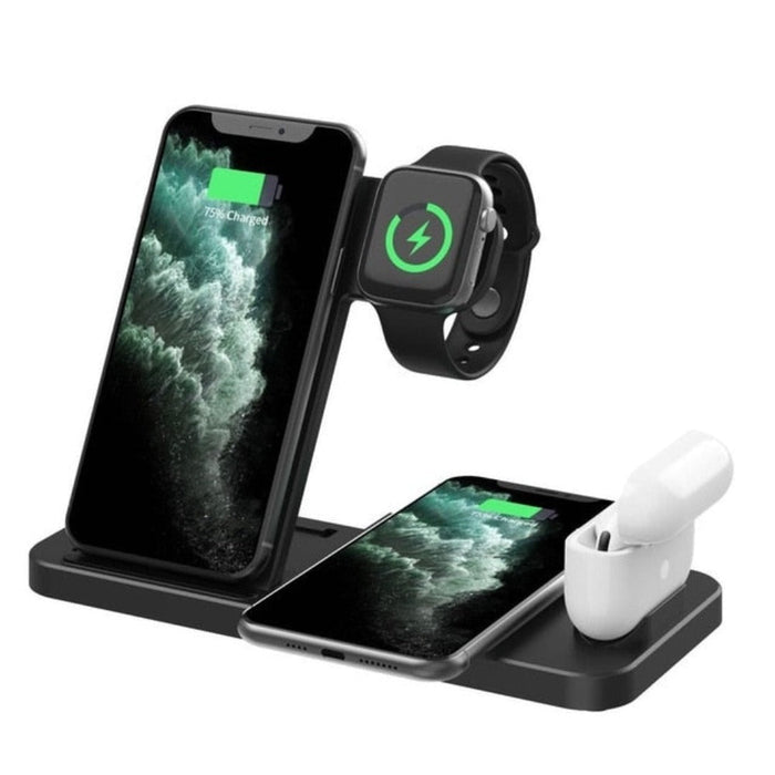 Wireless Charging Station for iPhone and Samsung Devices: black, white multi-device charging stand, minimal modern style