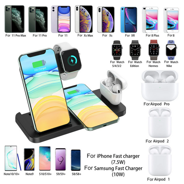 Wireless Charging Station for iPhone and Samsung Devices: black, white multi-device charging stand, minimal modern style