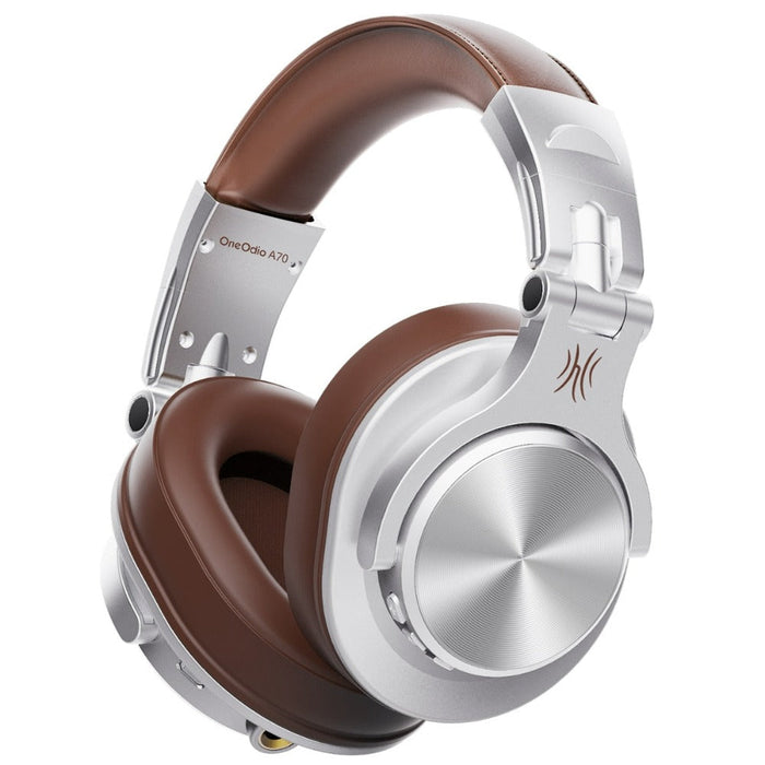 Wireless Fusion Headphones with Bluetooth Connectivity: silver, brown over-ear headphones, modern premium style