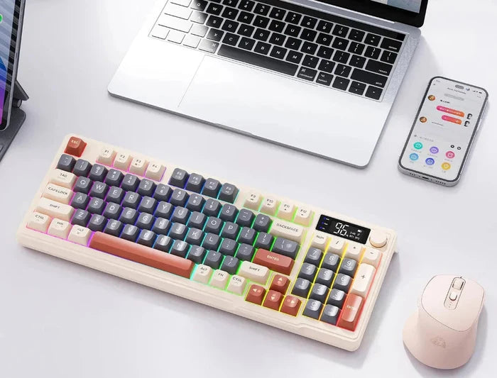 Wireless Keyboard and Mouse Set, Dragon Max 96 Bluetooth-Compatible: white, cream computer keyboards, colorful retro-inspired