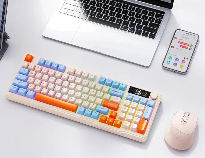 Wireless Keyboard and Mouse Set, Dragon Max 96 Bluetooth-Compatible: white, cream computer keyboards, colorful retro-inspired