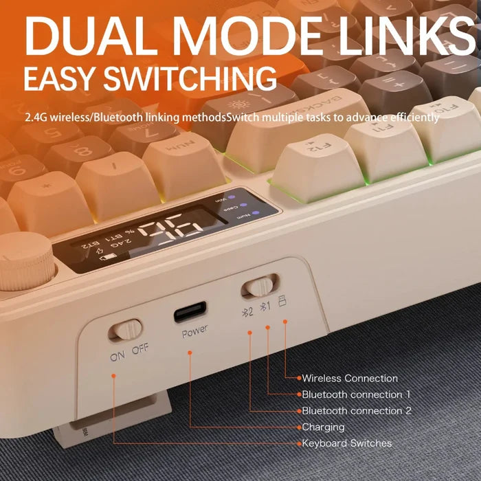 Wireless Keyboard and Mouse Set, Dragon Max 96 Bluetooth-Compatible: white, cream computer keyboards, colorful retro-inspired