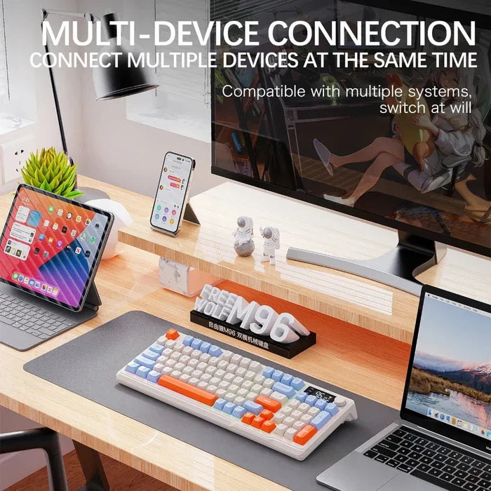 Wireless Keyboard and Mouse Set, Dragon Max 96 Bluetooth-Compatible: white, cream computer keyboards, colorful retro-inspired