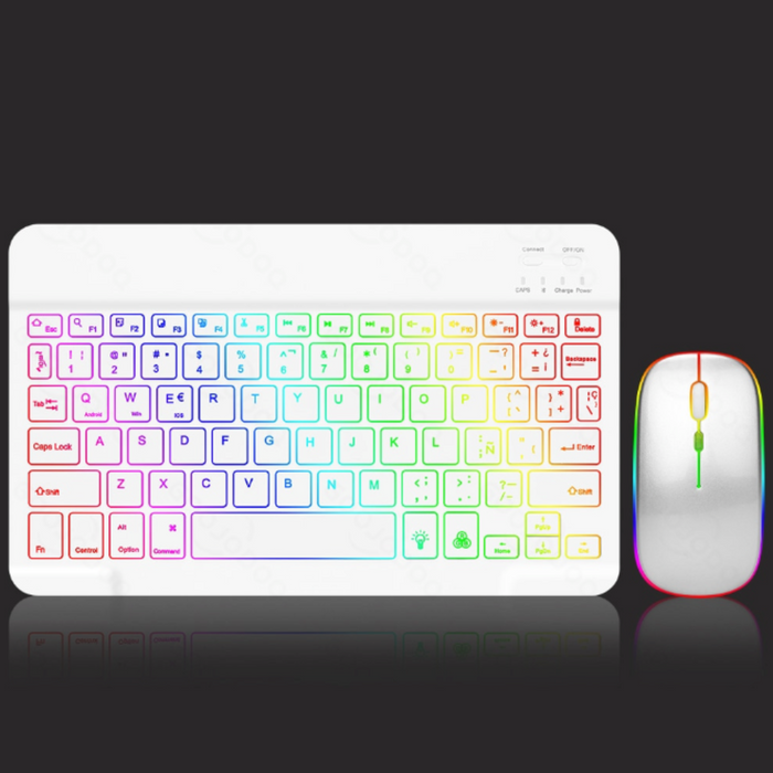 Wireless Keyboard and Mouse with RGB Lighting: black, multicolor rainbow lighting keyboard and mouse set, modern gaming style