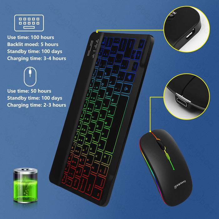 Wireless Keyboard and Mouse with RGB Lighting: black, multicolor rainbow lighting keyboard and mouse set, modern gaming style