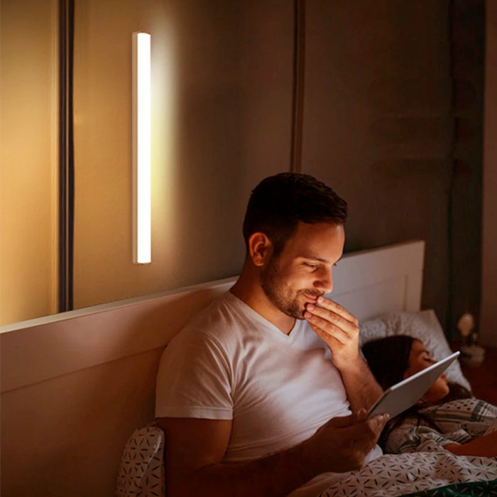 Wireless Motion-Activated LED Nightlight: white, black motion-sensor LED light bar, minimal style