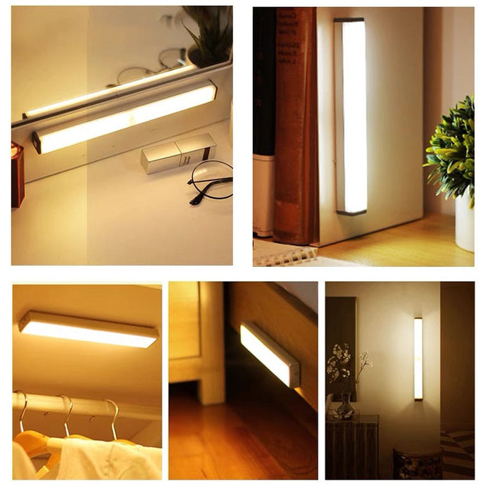 Wireless Motion-Activated LED Nightlight: white, black motion-sensor LED light bar, minimal style