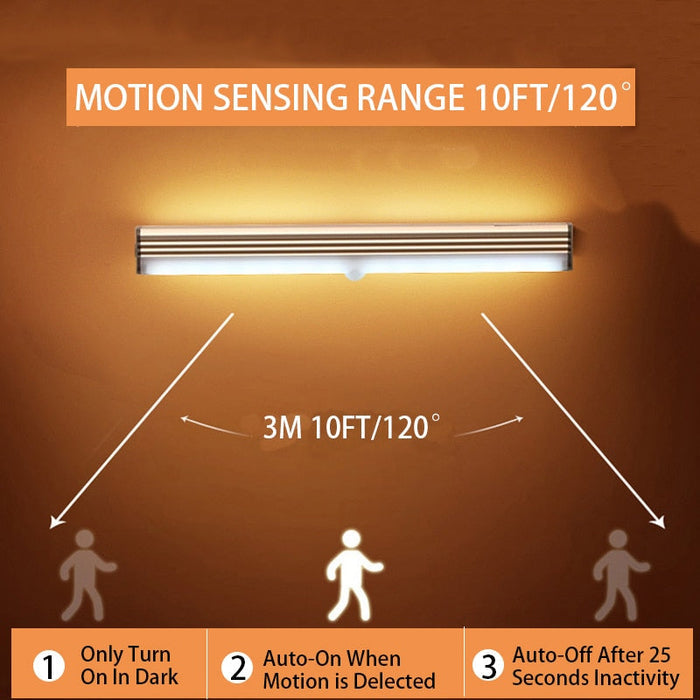 Wireless Motion-Activated LED Nightlight: white, black motion-sensor LED light bar, minimal style