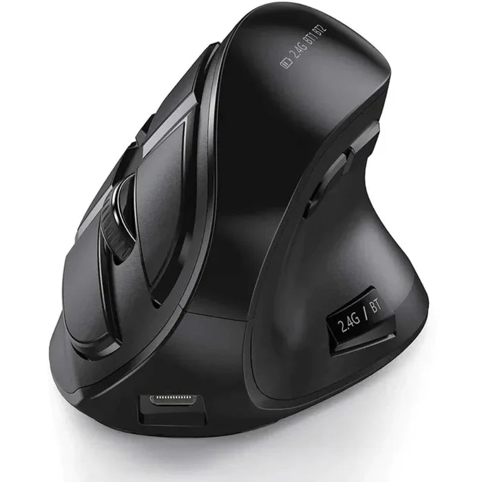 Wireless Vertical Mouse with Bluetooth and 2.4Ghz Dual Mode: black, dark gray vertical ergonomic computer mouse, modern ergon