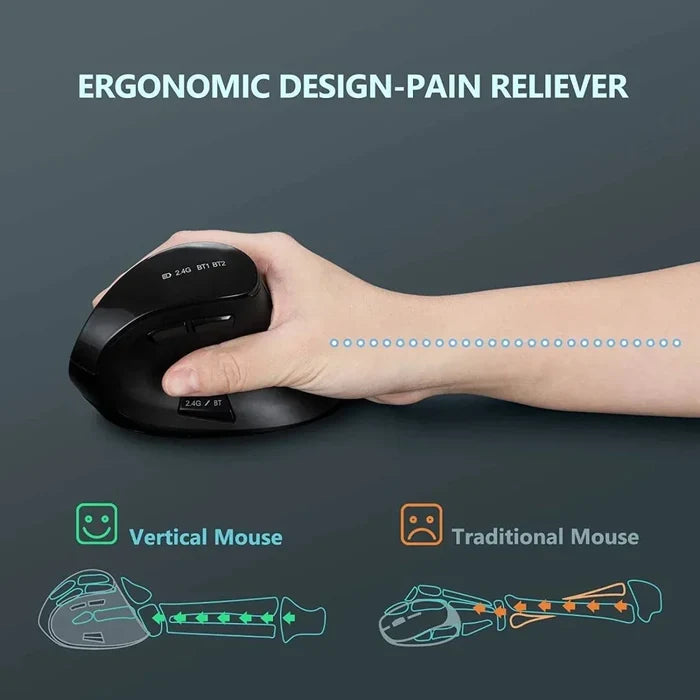 Wireless Vertical Mouse with Bluetooth and 2.4Ghz Dual Mode: black, dark gray vertical ergonomic computer mouse, modern ergon