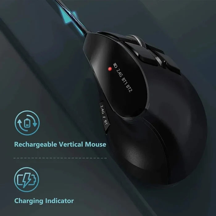 Wireless Vertical Mouse with Bluetooth and 2.4Ghz Dual Mode: black, dark gray vertical ergonomic computer mouse, modern ergon