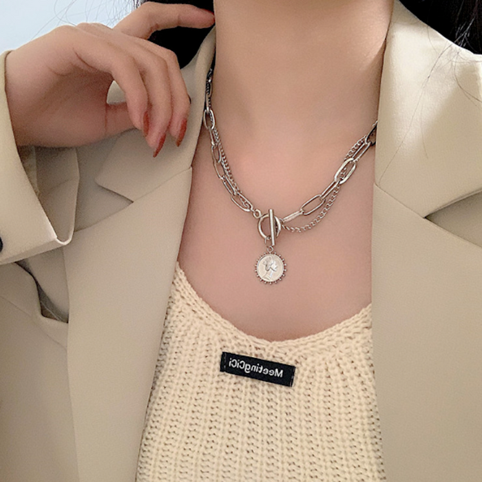 Women's Coin Pendant Chain Style Necklace: gold layered necklace, minimal style