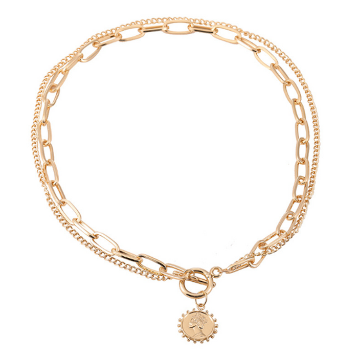 Women's Coin Pendant Chain Style Necklace: gold layered necklace, minimal style