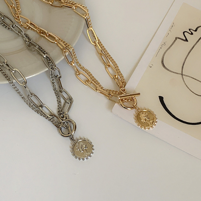 Women's Coin Pendant Chain Style Necklace: gold layered necklace, minimal style