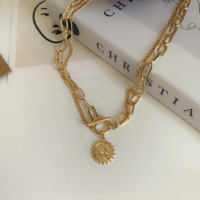 Women's Coin Pendant Chain Style Necklace: gold layered necklace, minimal style