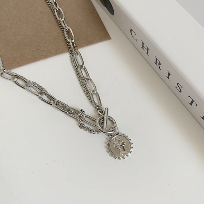 Women's Coin Pendant Chain Style Necklace: gold layered necklace, minimal style