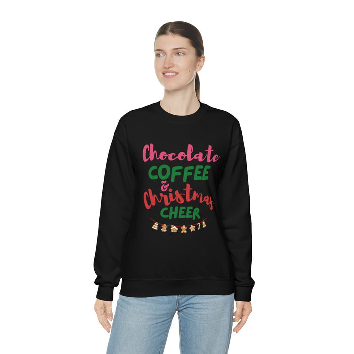 Women's Festive Joy Pullover: white, pink Christmas holiday theme, festive typographic graphic style
