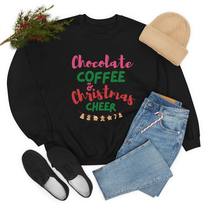 Women's Festive Joy Pullover: white, pink Christmas holiday theme, festive typographic graphic style