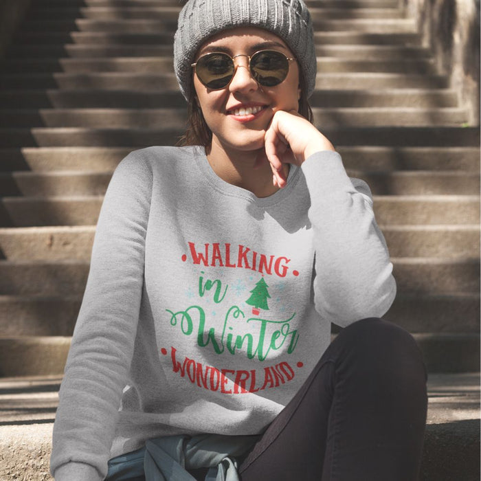 Women's Festive Sweater: white, red Christmas holiday theme, casual festive graphic style