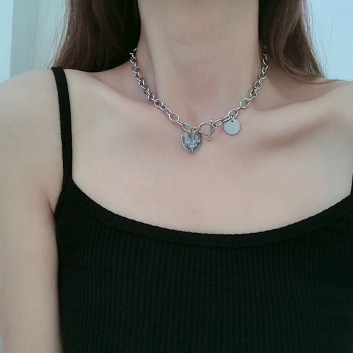 Women's Heart-Shaped Pendant Chain Necklace with an Expression of Deeper Affection: silver, light blue chain necklace, minima