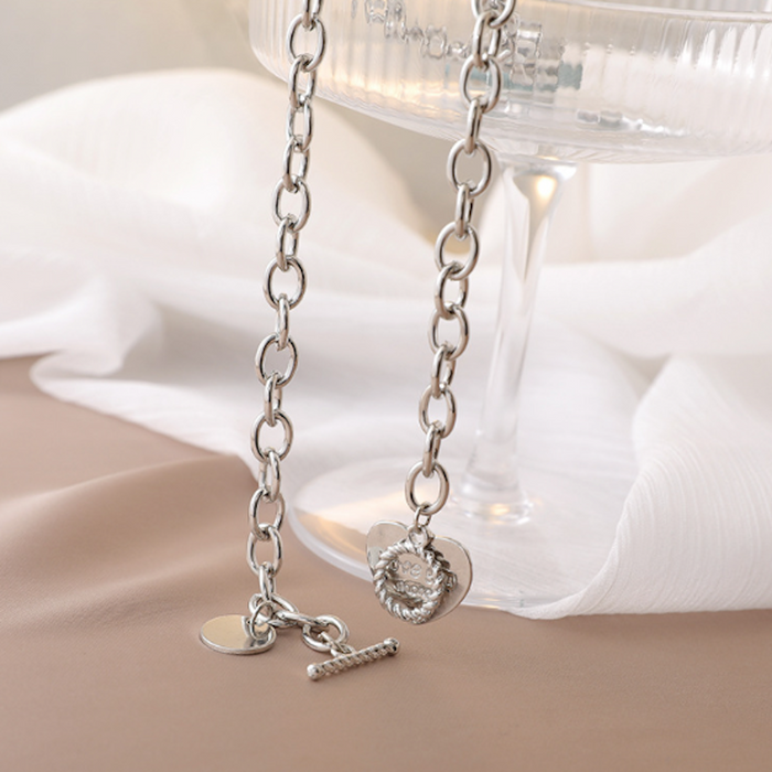 Women's Heart-Shaped Pendant Chain Necklace with an Expression of Deeper Affection: silver, light blue chain necklace, minima