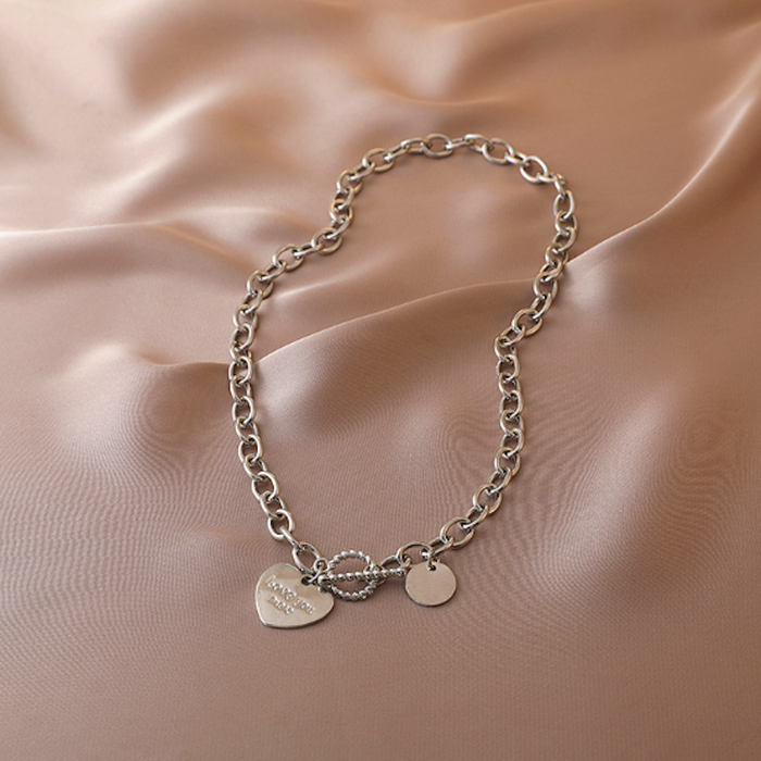 Women's Heart-Shaped Pendant Chain Necklace with an Expression of Deeper Affection: silver, light blue chain necklace, minima