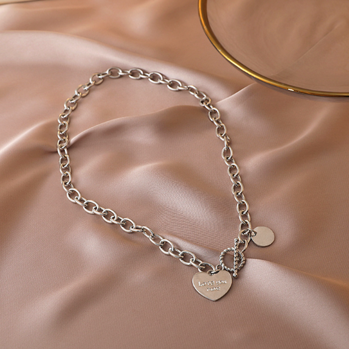 Women's Heart-Shaped Pendant Chain Necklace with an Expression of Deeper Affection: silver, light blue chain necklace, minima