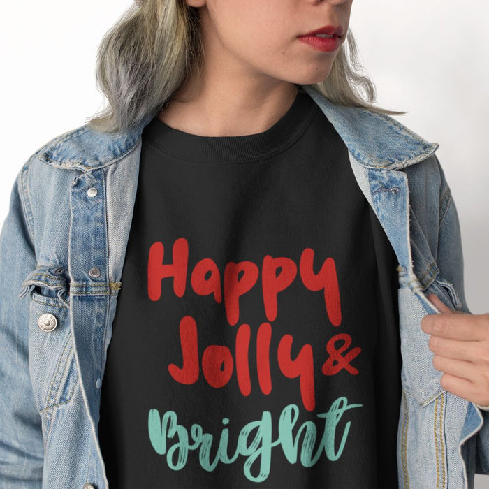 Women's Joyful and Vibrant Sweatshirt: white, red holiday text theme, casual festive graphic style