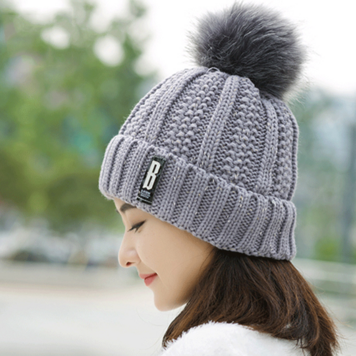 Women's Knitted Winter Beanie: gray, dark gray knit beanie hat, casual winter style