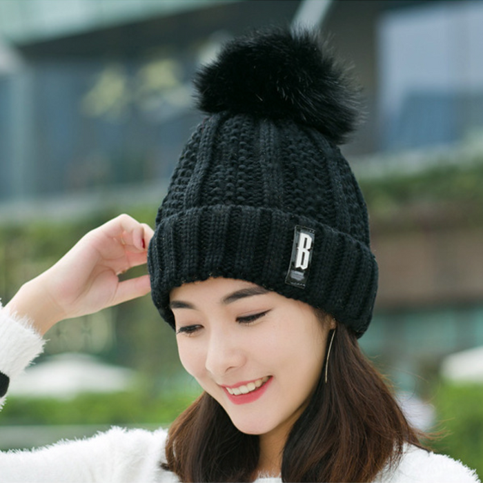 Women's Knitted Winter Beanie: gray, dark gray knit beanie hat, casual winter style