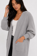 Women's Open Front Cardigan with Mid-Length and Pockets Gray