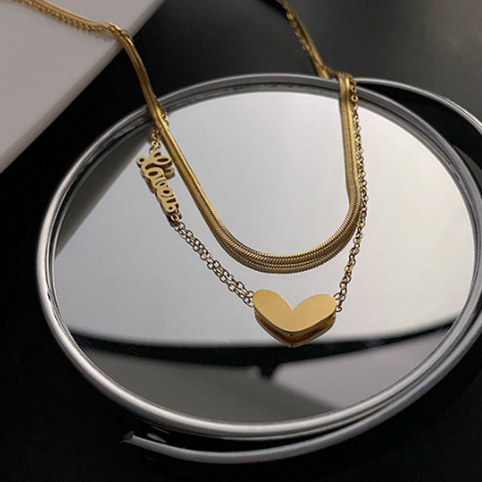 Women's Romance-inspired Layered Necklace: silver, white heart, minimal style