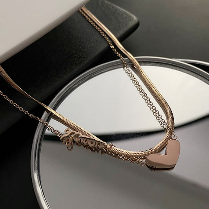Women's Romance-inspired Layered Necklace: silver, white heart, minimal style