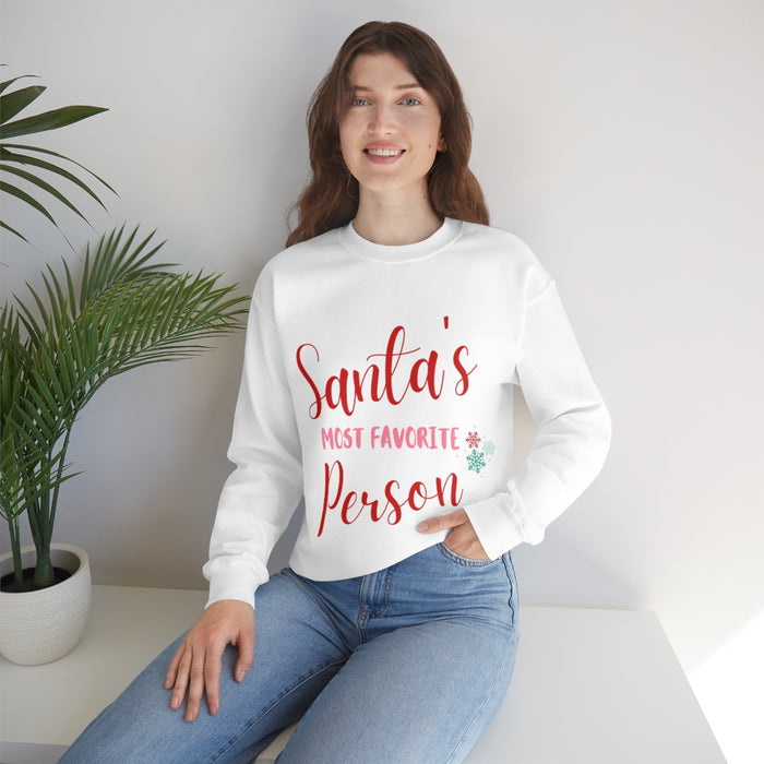 Women's Sweatshirt, Santa's Beloved Companion: black, red Christmas/Santa-themed text, casual festive graphic apparel style