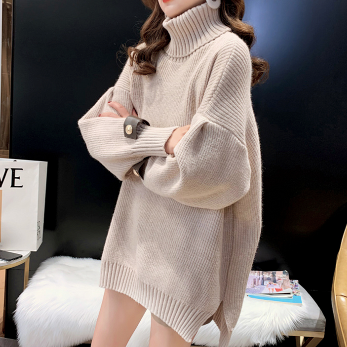 Women's Turtleneck Pullover with Sleeve Accents: deep pink, magenta turtleneck sweater dress, casual knitwear style