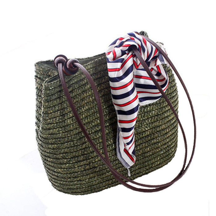 Wooden Beaded Straw Handbag: natural beige, dark brown handbag/tote bag, casual nautical style