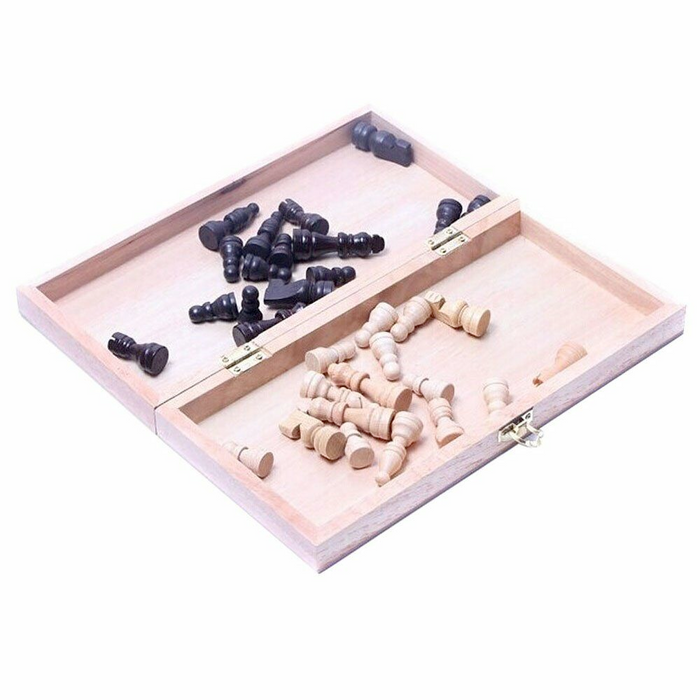 Wooden Chess Board Game that Can be Folded: light tan, brown chess, classic style