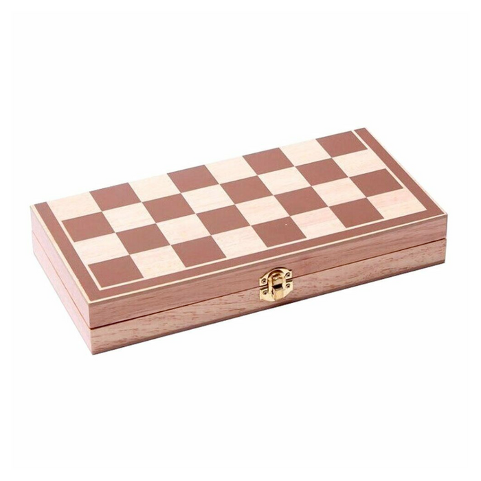 Wooden Chess Board Game that Can be Folded: light tan, brown chess, classic style