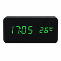 Wooden LED Digital Clock with Temperature Indicator Black with Green