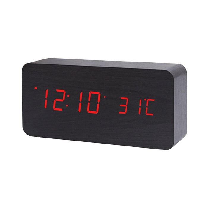 Wooden LED Digital Clock with Temperature Indicator: black, white digital alarm clock, minimal modern style