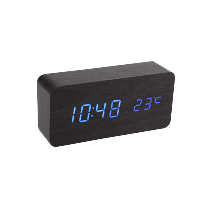 Wooden LED Digital Clock with Temperature Indicator: black, white digital alarm clock, minimal modern style