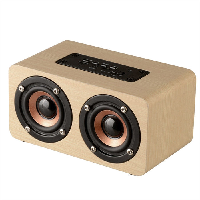Wooden Retro Bluetooth Speaker with Vintage Design: light wood beige, black portable speaker, minimal modern style