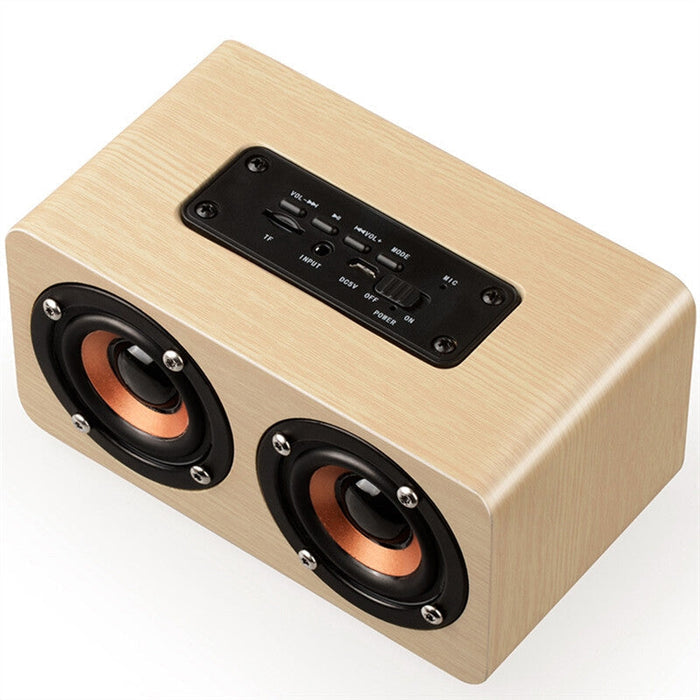Wooden Retro Bluetooth Speaker with Vintage Design: light wood beige, black portable speaker, minimal modern style