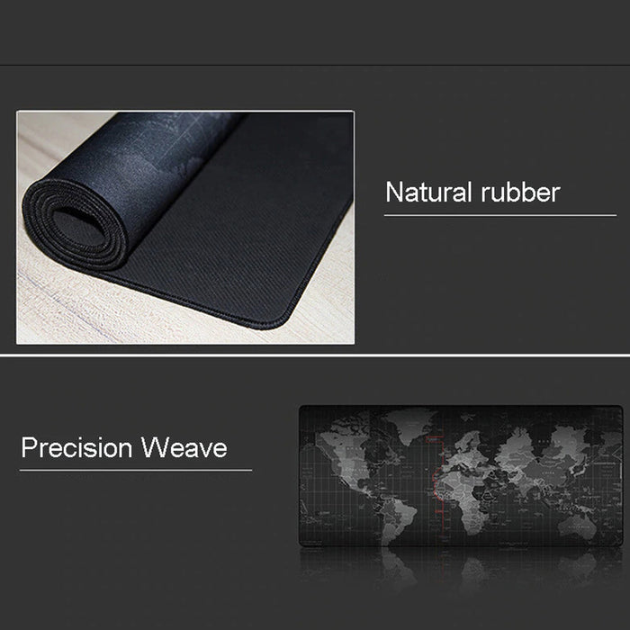World Map Ninja Dragon Gaming XL Mouse Pad with Non-Slip Base: black, dark gray world map, minimal style