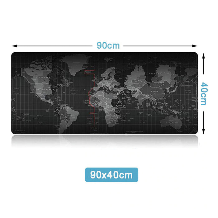 World Map Ninja Dragon Gaming XL Mouse Pad with Non-Slip Base: black, dark gray world map, minimal style