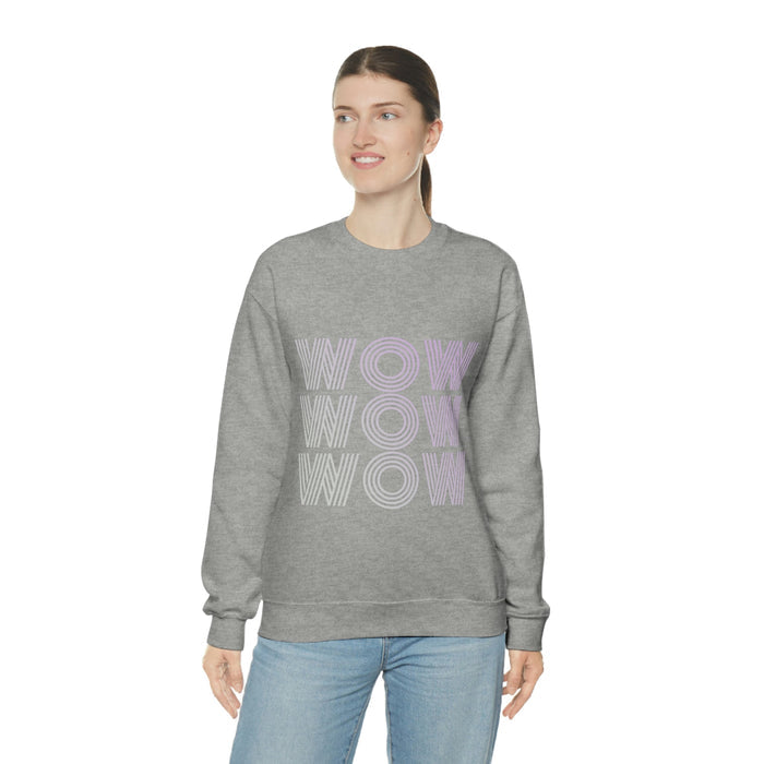 Wow Logo Sweatshirt for Women: off-white, light purple crewneck sweatshirt, minimal casual graphic style