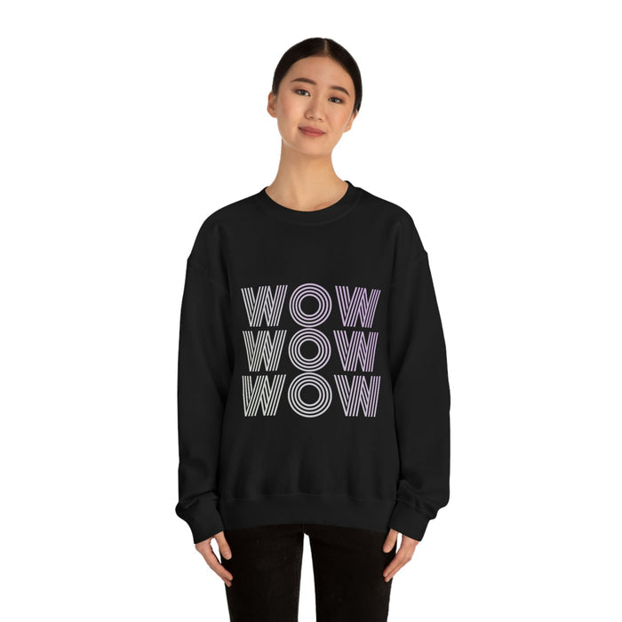 Wow Logo Sweatshirt for Women: off-white, light purple crewneck sweatshirt, minimal casual graphic style