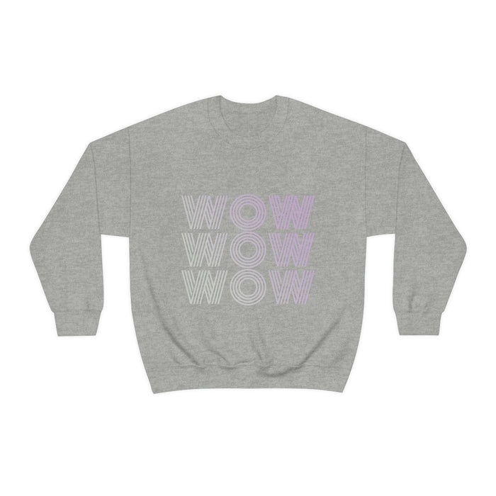 Wow Logo Sweatshirt for Women: off-white, light purple crewneck sweatshirt, minimal casual graphic style