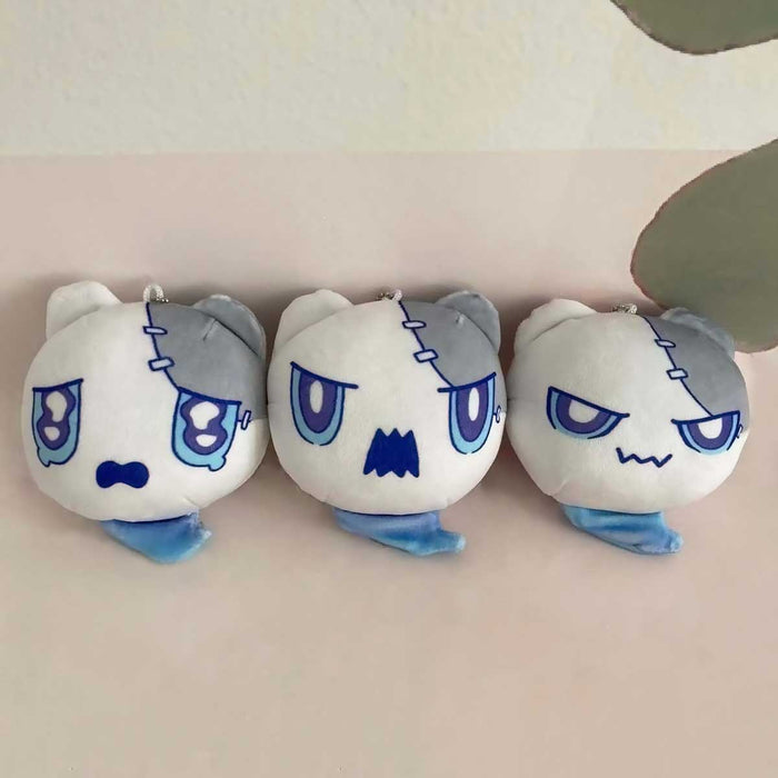 Wubbaboo Plush Keychain: Cute, Soft, Squishy: off-white, dark blue cat-like character, cartoon style