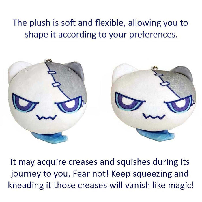 Wubbaboo Plush Keychain: Cute, Soft, Squishy: off-white, dark blue cat-like character, cartoon style